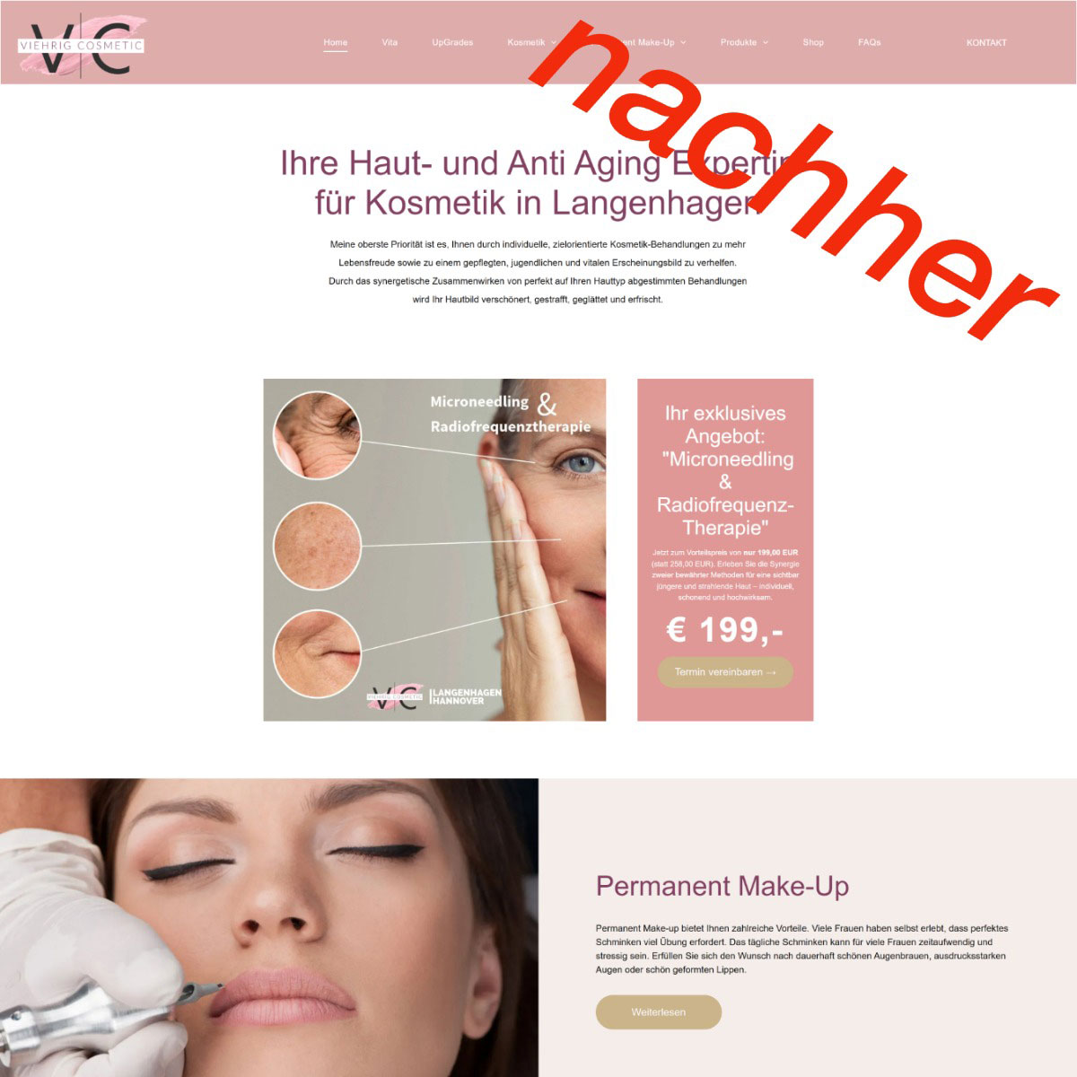 Nachher: Webseitenoptimierung Kosmetik Kosmetik Webseite nachher mit SEO-Texten und grafischer Optimierung