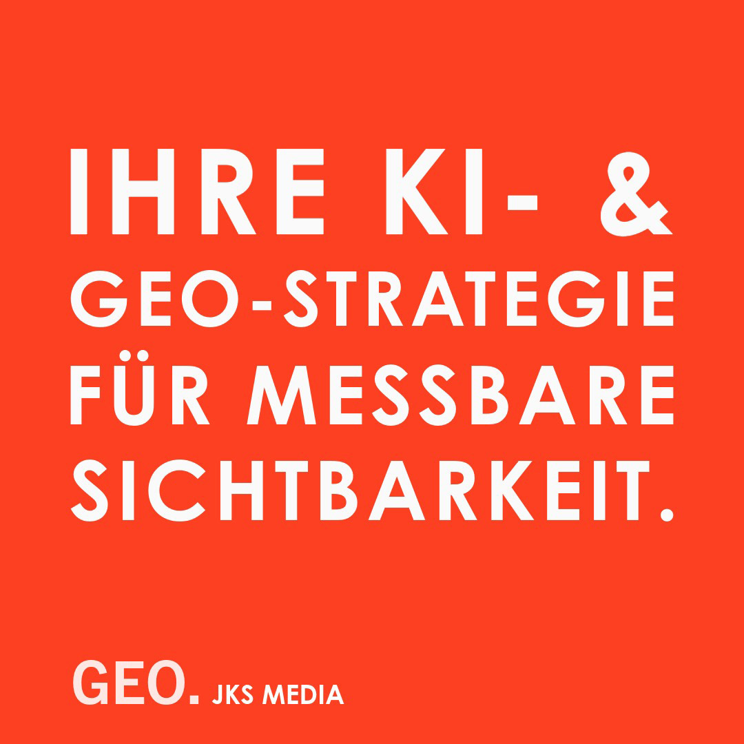 JKS MEDIA – SEO-Labore & KI-Sichtbarkeit seit 2001 Orangefarbenes Visual der Agentur JKS MEDIA zur digitalen Sichtbarkeit durch SEO, GEO und KI-Strategien für Mittelstand, Gesundheitswesen und Hotellerie in der D-A-CH-Region.