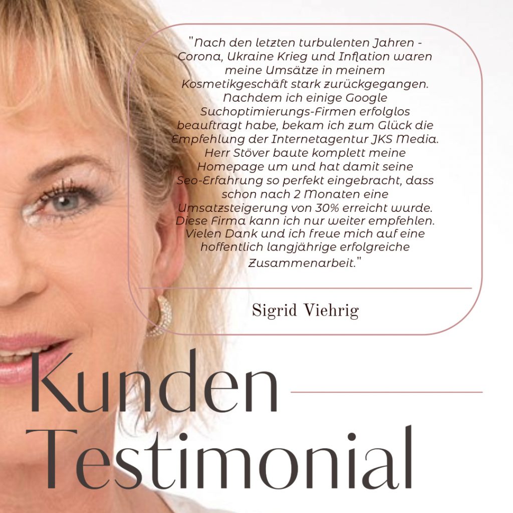 Kunden-Feedback und 5-Sterne-Bewertung für die erfolgreiche SEO-Betreuung eines Kosmetikstudios.